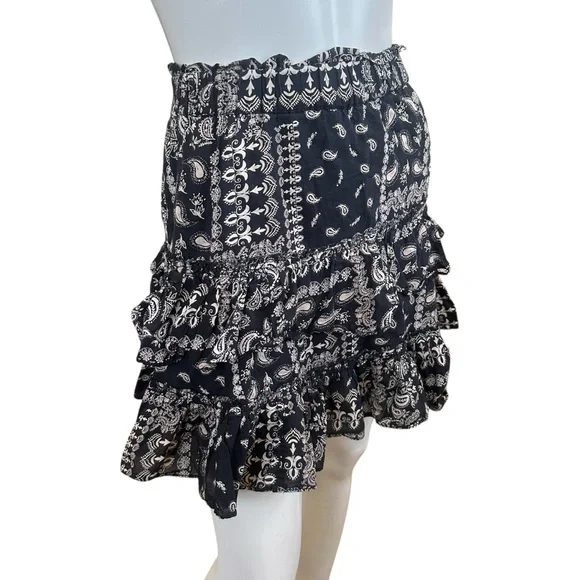 Free People Melissa Muslin Cotton Black & Beige Paisley Tiered Mini Skirt XS - Picture 4 of 11